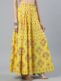 Thumbnail for Jaipur Kurti Yellow & Red Printed Flared Women Maxi Skirt - Distacart