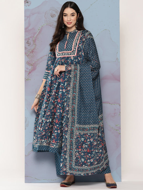 Kalini Floral Embroidered Gotta Patti Pure Cotton Kurta Set With Dupatta - Distacart