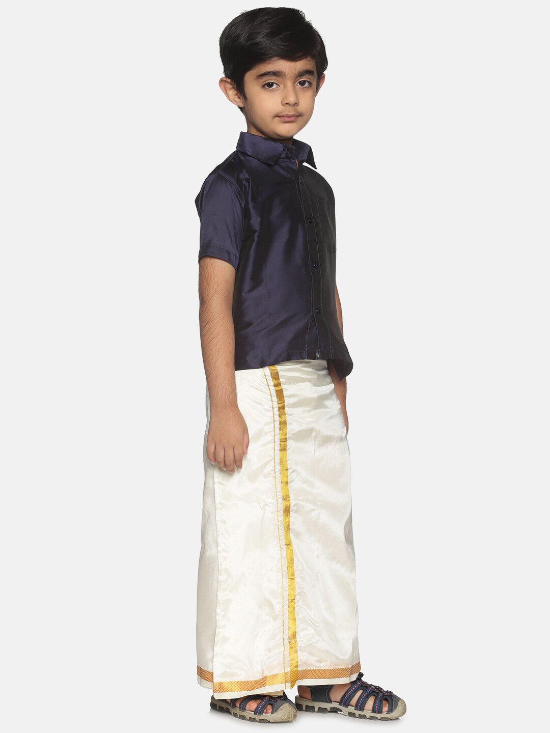 Sethukrishna Boys Navy Blue & White Shirt with Dhoti Set - Distacart