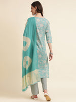 Thumbnail for Sangria Green & Cream Floral Printed Pure Cotton Straight Kurta With Trouser - Distacart