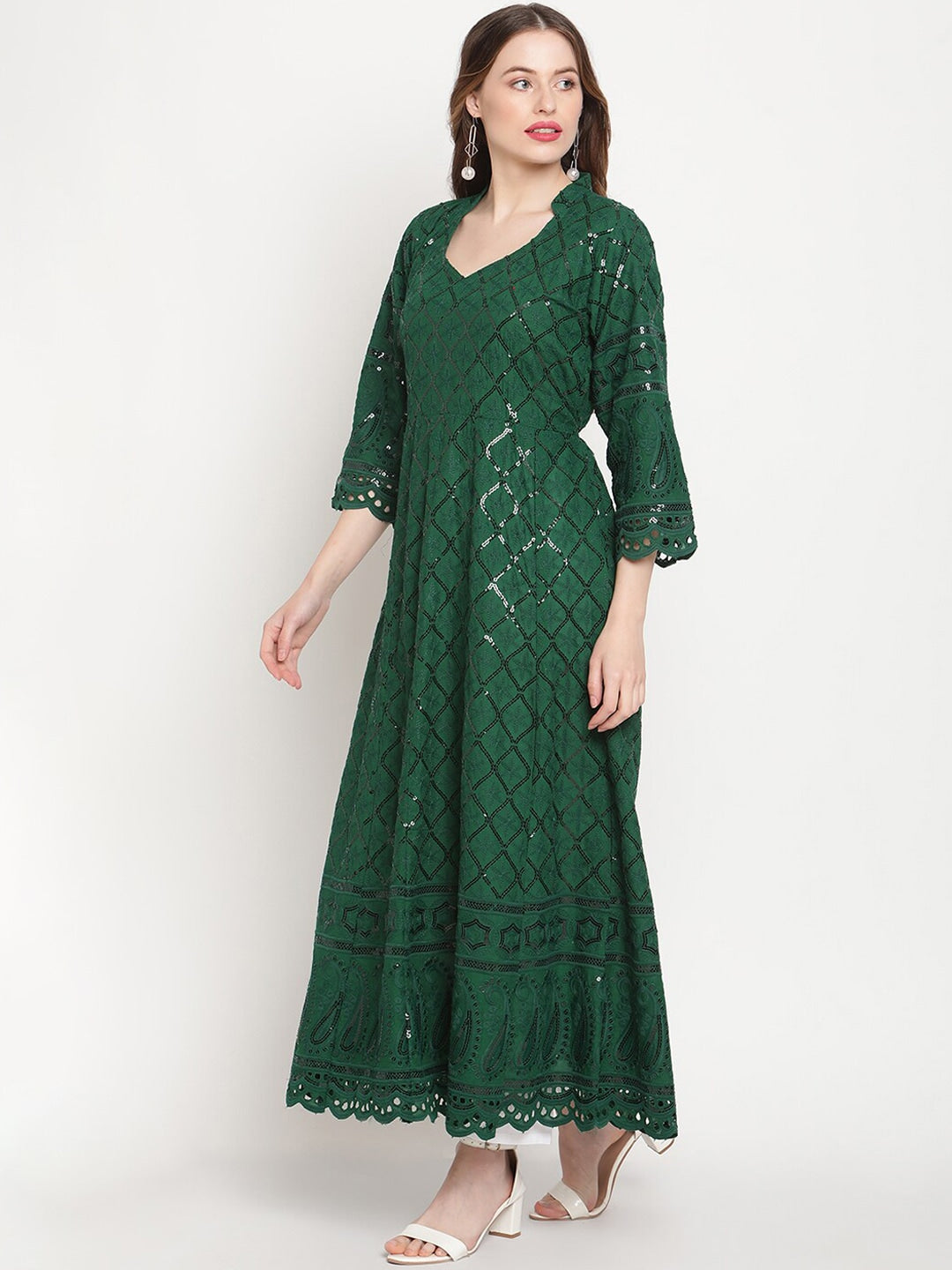 Kalini Ethnic Motifs Embroidered Chikankari Cotton Anarkali Kurta - Distacart