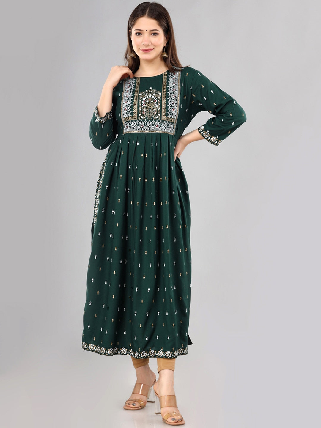 Kalini Women Green Floral Printed Floral Anarkali Kurta - Distacart