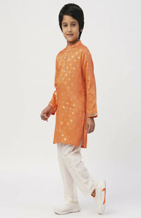 Thumbnail for Lil Drama Mehfil Orange Kurta Pant Set For Boys - Distacart