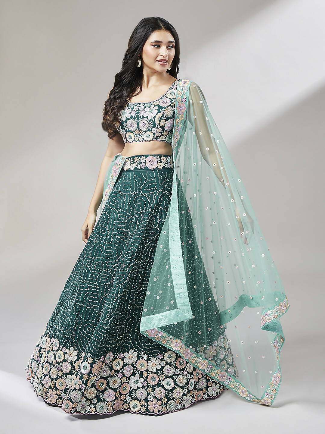 House of Panchhi Teal Georgette heavy Sequinse embroidery Lehenga choli & Dupatta - Distacart
