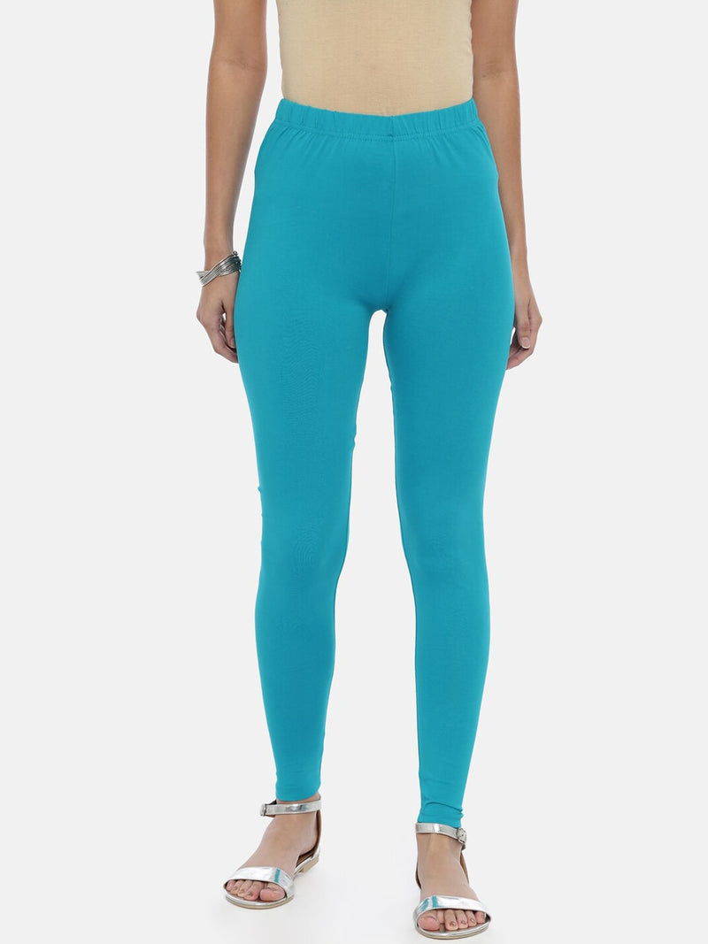 Souchii Turquoise Blue Solid Slim-Fit Ankle-Length Leggings - Distacart