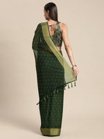 Thumbnail for Mitera Green & Gold-Toned Floral Zari Pure Chiffon Saree - Distacart