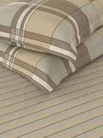 Thumbnail for Nautica Brown & Brown Striped Cotton 160 TC King Bedsheet With 2 Pillow Covers - Distacart