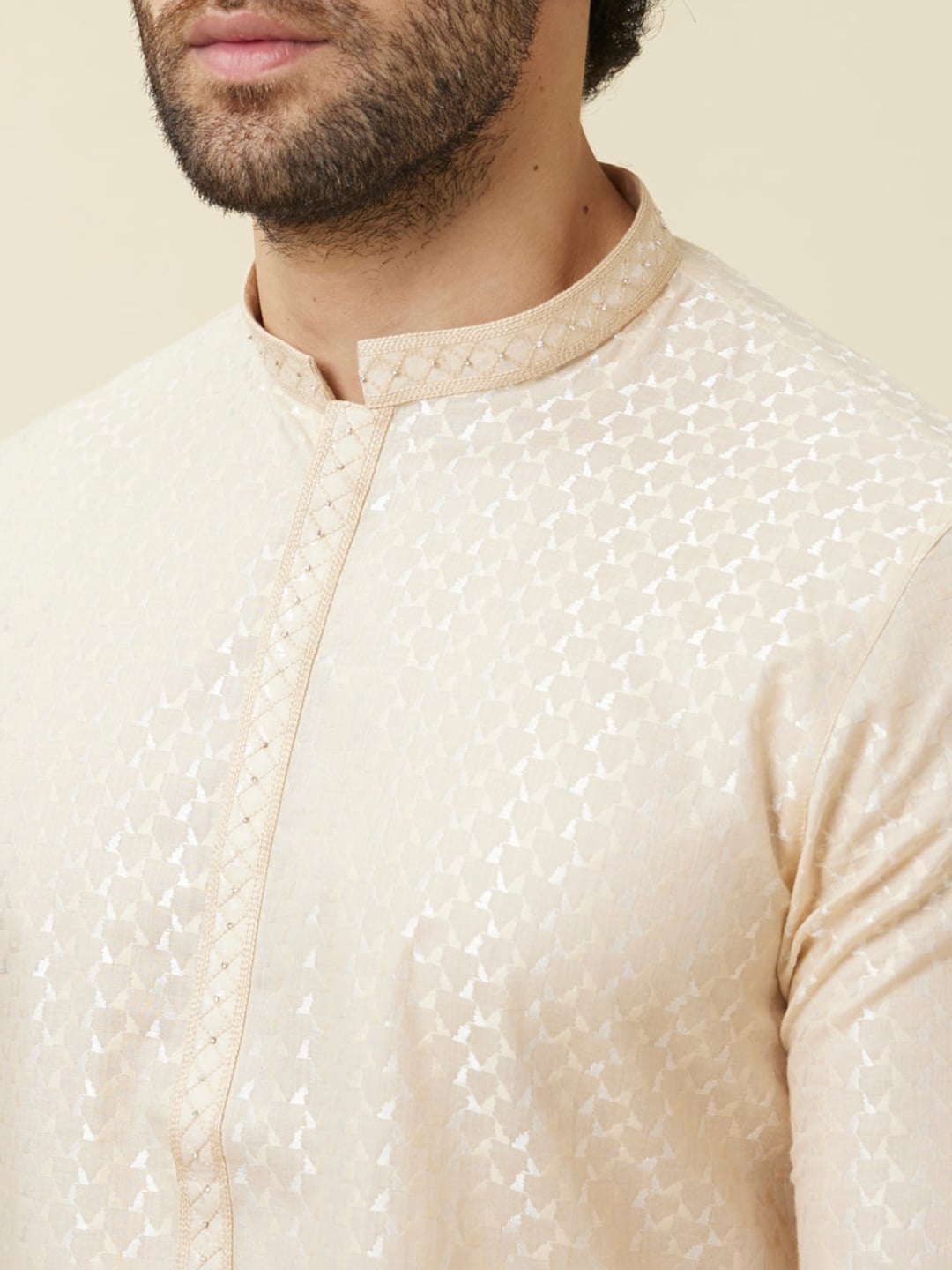 Manyavar Geometric Woven Design Pure Cotton Kurta With Pyjamas - Distacart