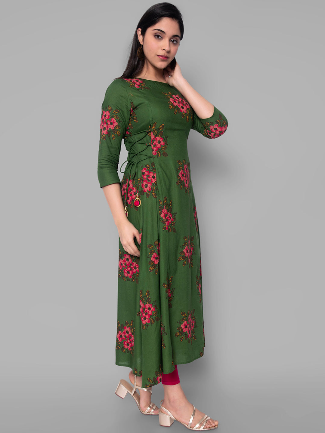 Kalini Women Green Floral Printed Anarkali Kurta - Distacart