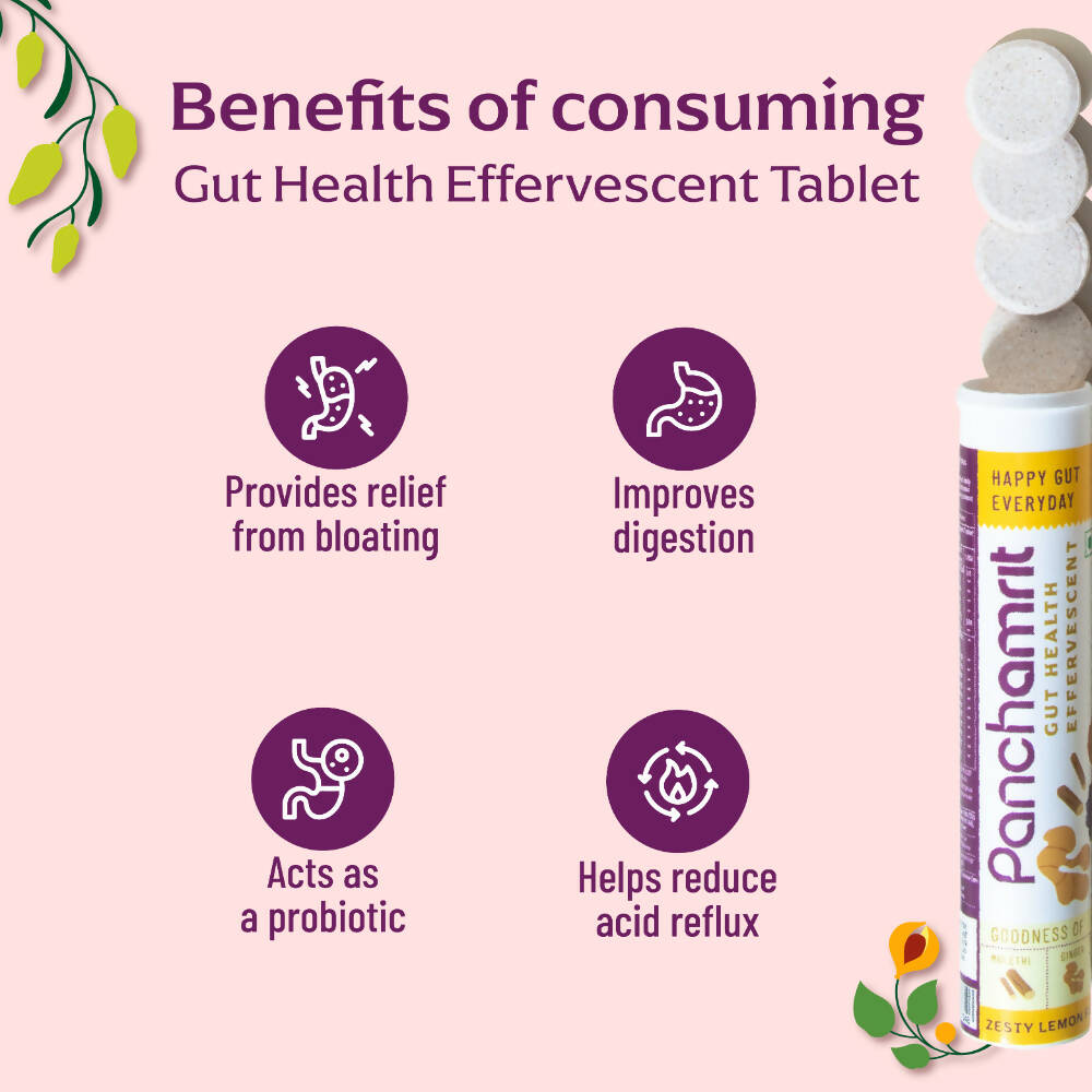 Panchamrit Gut Health Effervescent Tablets-Zest Lemon Flavor - Distacart