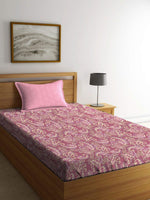 Thumbnail for MYTRIDENT Maroon & White Ethnic Motifs Cotton 120 TC Single Bedsheet With 1 Pillow Cover - Distacart