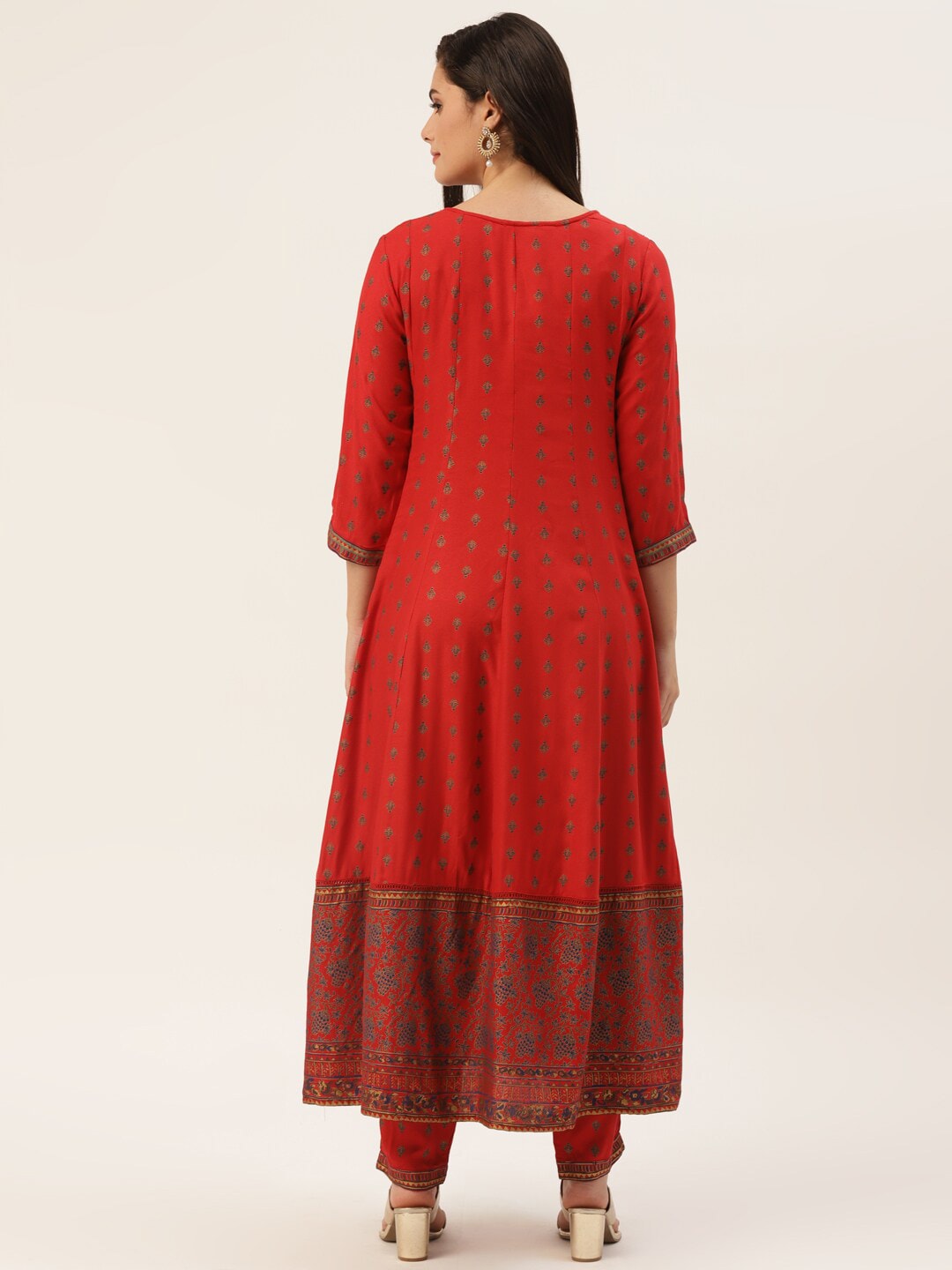 HERE&NOW Women Red Ethnic Motifs Printed Kurta with Trousers - Distacart