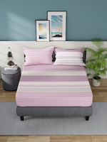 Thumbnail for Nautica Bradford Pink & White Striped Cotton 160 TC King Bedsheet with 2 Pillow Covers - Distacart