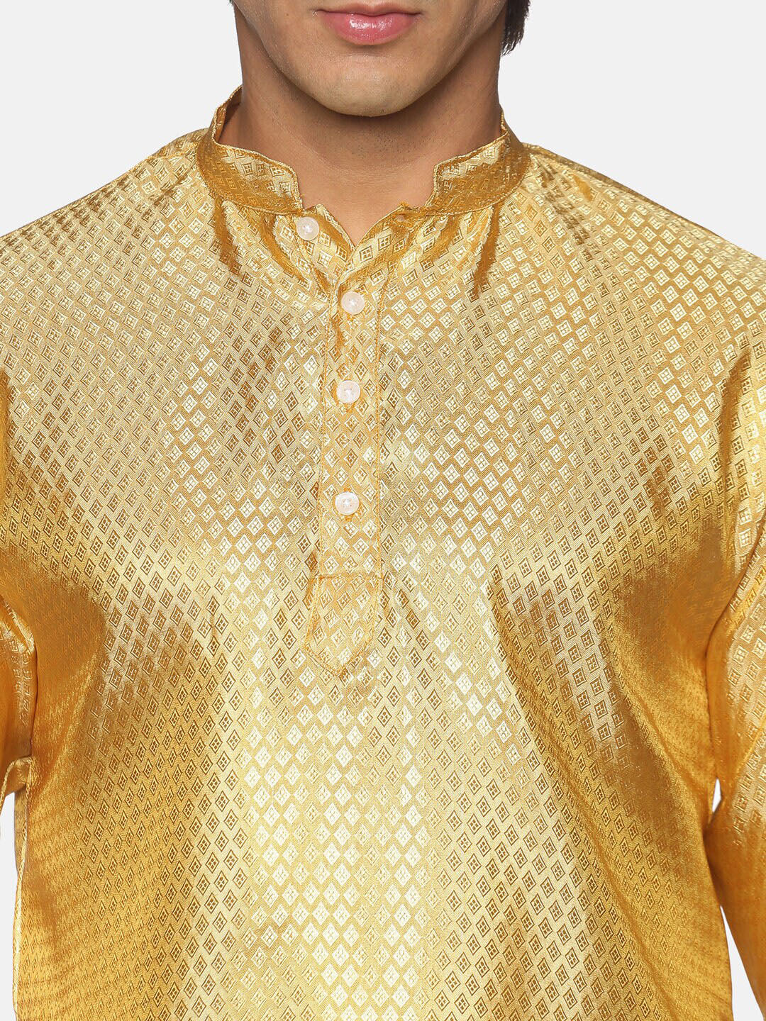 Sethukrishna Men Gold-Toned & White Kurta with Dhoti Pants - Distacart