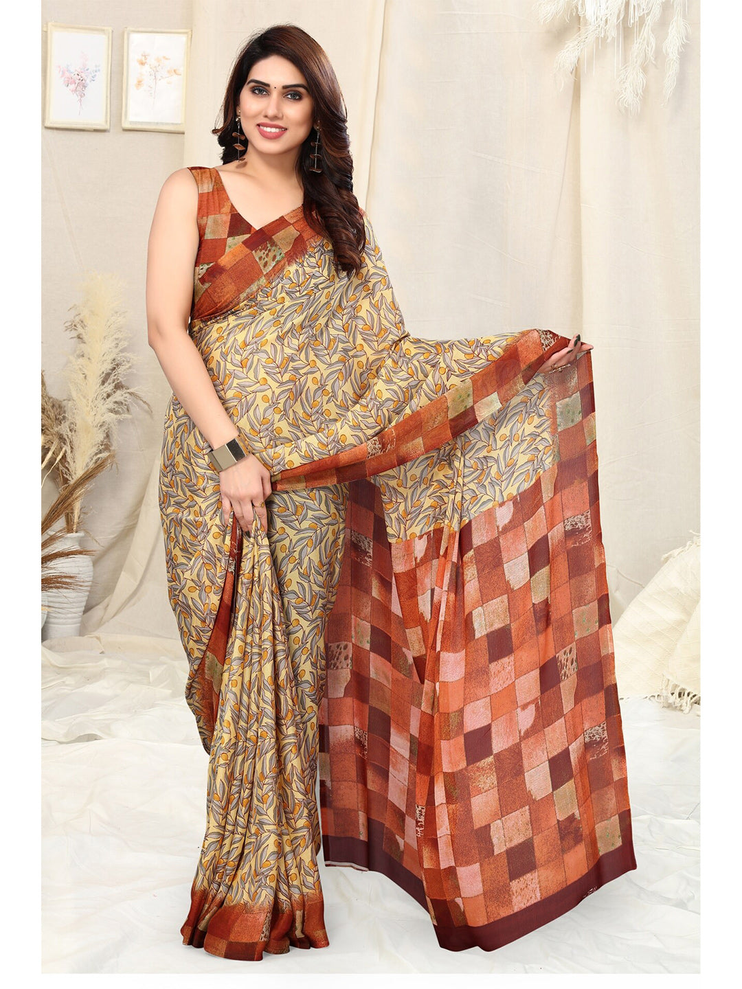 Kalini Floral Printed Poly Chiffon Saree - Distacart