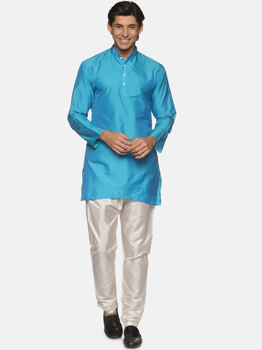 Sethukrishna Men Turquoise Blue Kurta with Pyjamas - Distacart