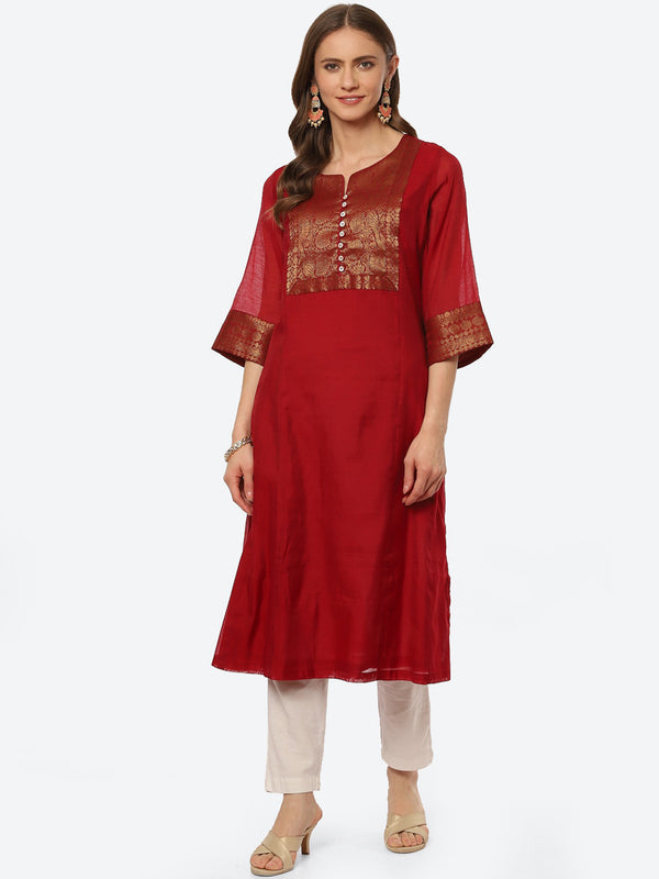 Biba Women Red Ethnic Motifs Yoke Design Kurta - Distacart