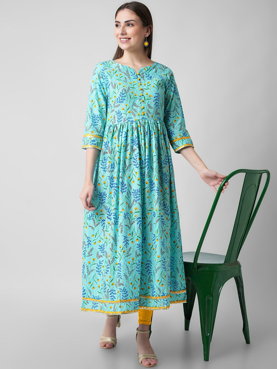 Kalini Women Sea Green Ethnic Motifs Dyed Handloom Anarkali Kurta - Distacart