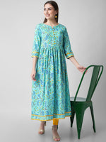 Thumbnail for Kalini Women Sea Green Ethnic Motifs Dyed Handloom Anarkali Kurta - Distacart