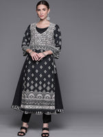 Thumbnail for Biba Women Black & White Pure Cotton Geometric Printed Layered Kurta - Distacart