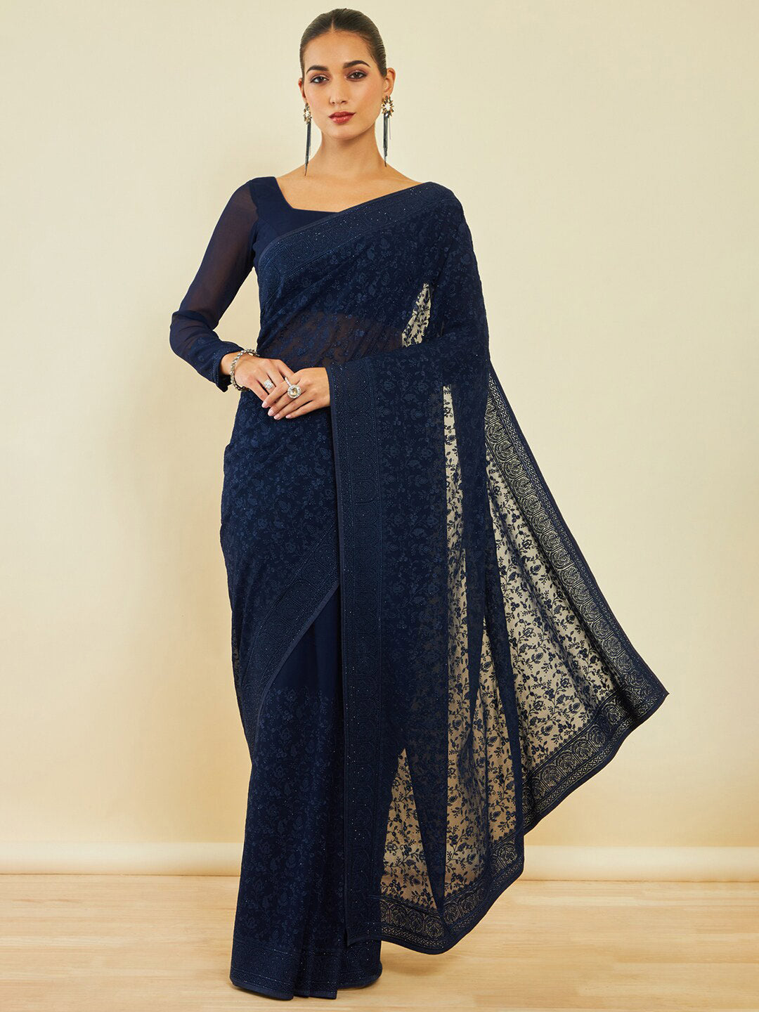 Soch Floral Embroidered Stone Work Saree - Distacart