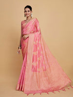 Thumbnail for Sangria Pink Woven Design Organza Saree - Distacart