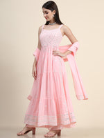 Thumbnail for Kalini Women Pink Floral Embroidered Mirror Work Kurta with Palazzos & With Dupatta - Distacart