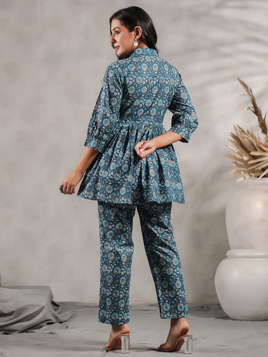 Anubhutee Floral Printed Pleated A-Line Pure Cotton Kurti With Trousers - Distacart