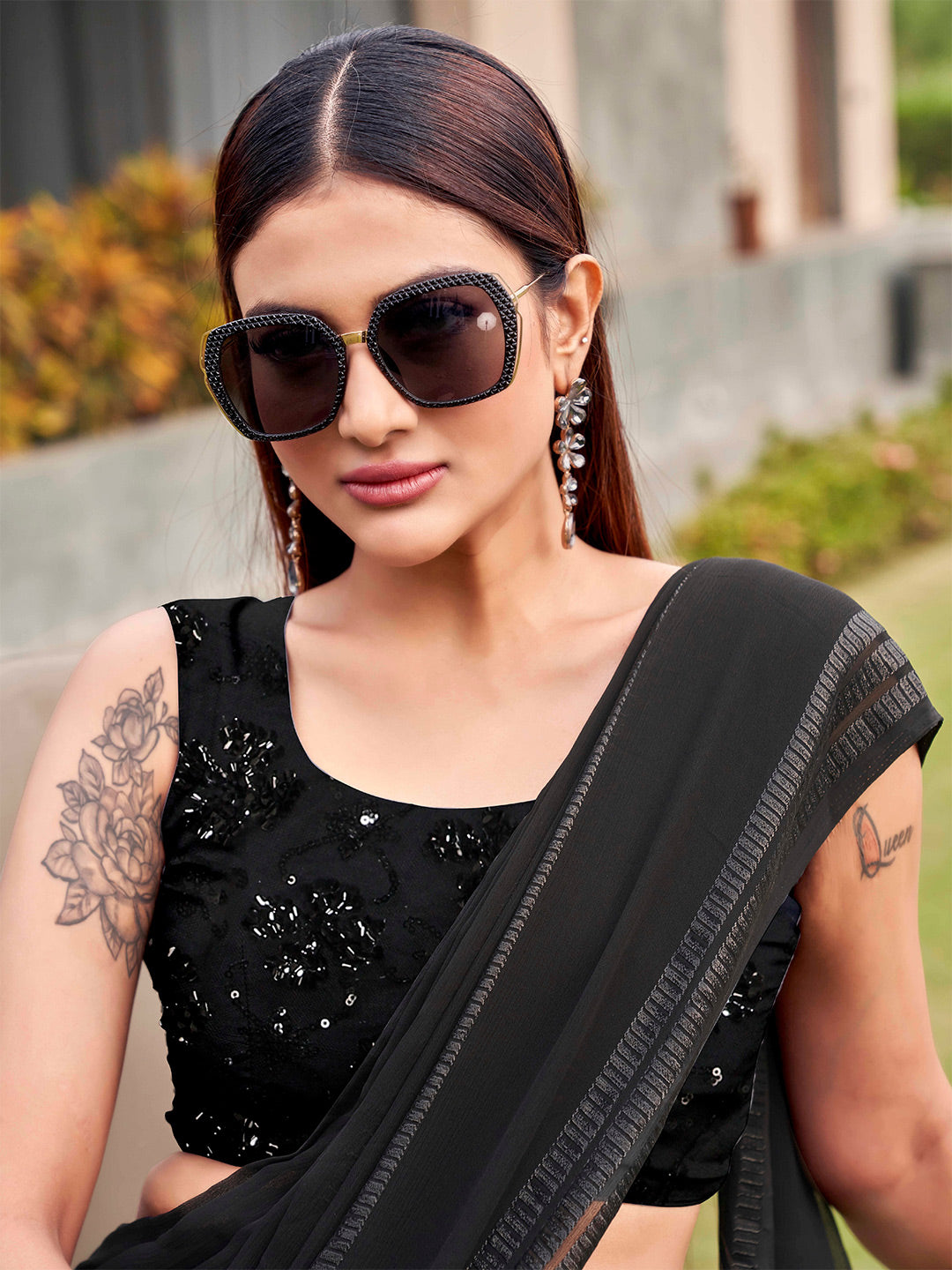 Tikhi Imli Black Striped Sequinned Saree - Distacart