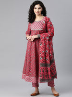 Thumbnail for Kalini Women Pink Floral Printed Gotta Patti Pure Cotton Kurta with Trousers & Dupatta - Distacart