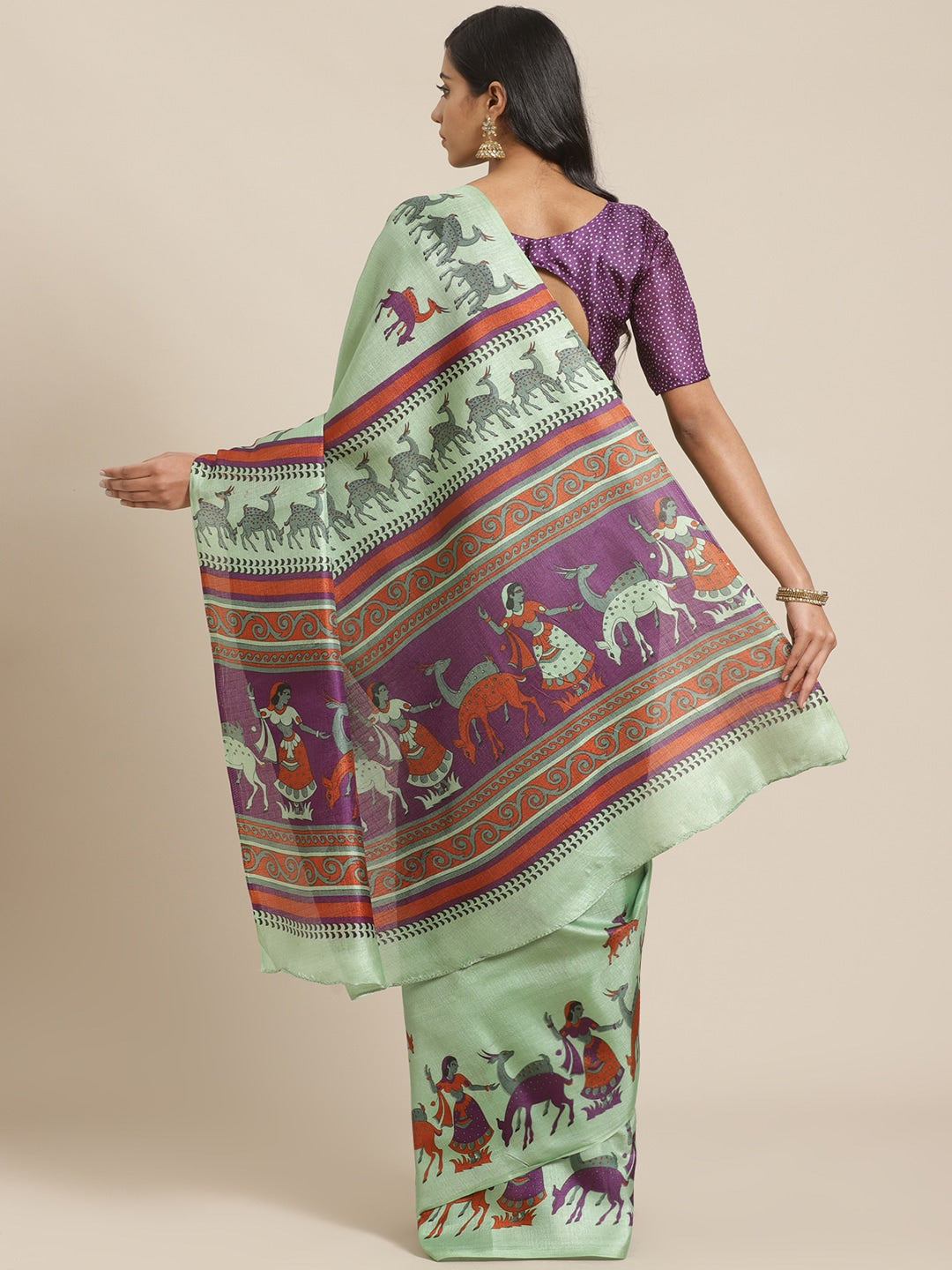Saree Mall Green & Purple Ethnic Motifs Print Bhagalpuri Saree - Distacart