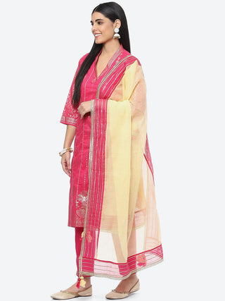 Biba Women Ethnic Motifs Printed Gotta Patti Kurta with Trousers & With Dupatta - Distacart