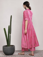 Thumbnail for Sangria Women Pink Printed Kurta with Trousers - Distacart