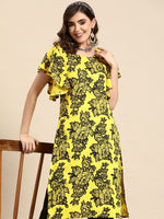 Thumbnail for Sangria Floral Print Flutter Sleeves Kurta - Distacart