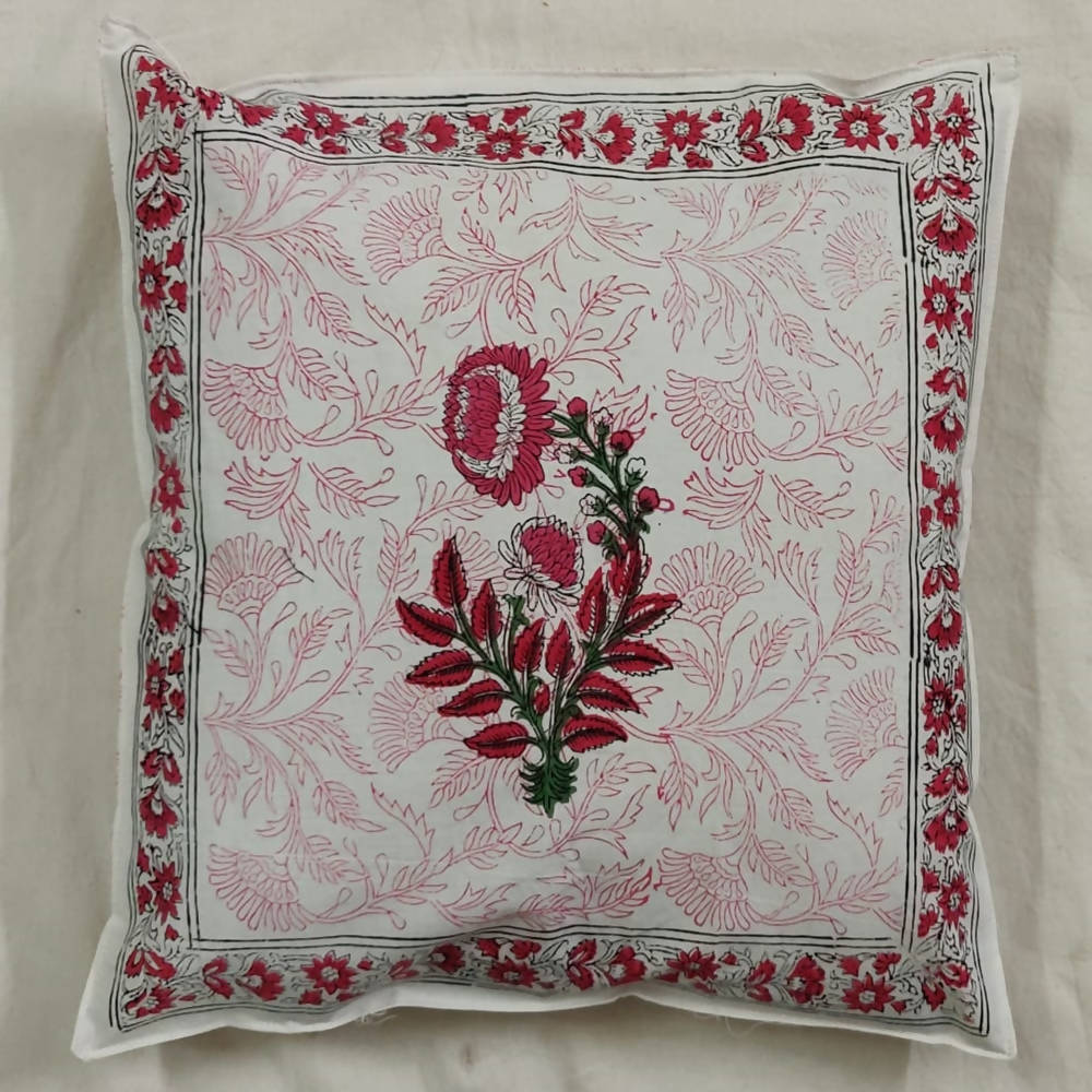 The Decor Nook Pink Chrysanthemum Print With Pink Border Cushion Cover - Distacart