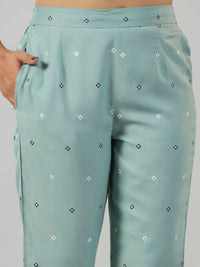 Thumbnail for Juniper Women Sage Green Rayon Staple printed Kurta and Pants Set - Distacart