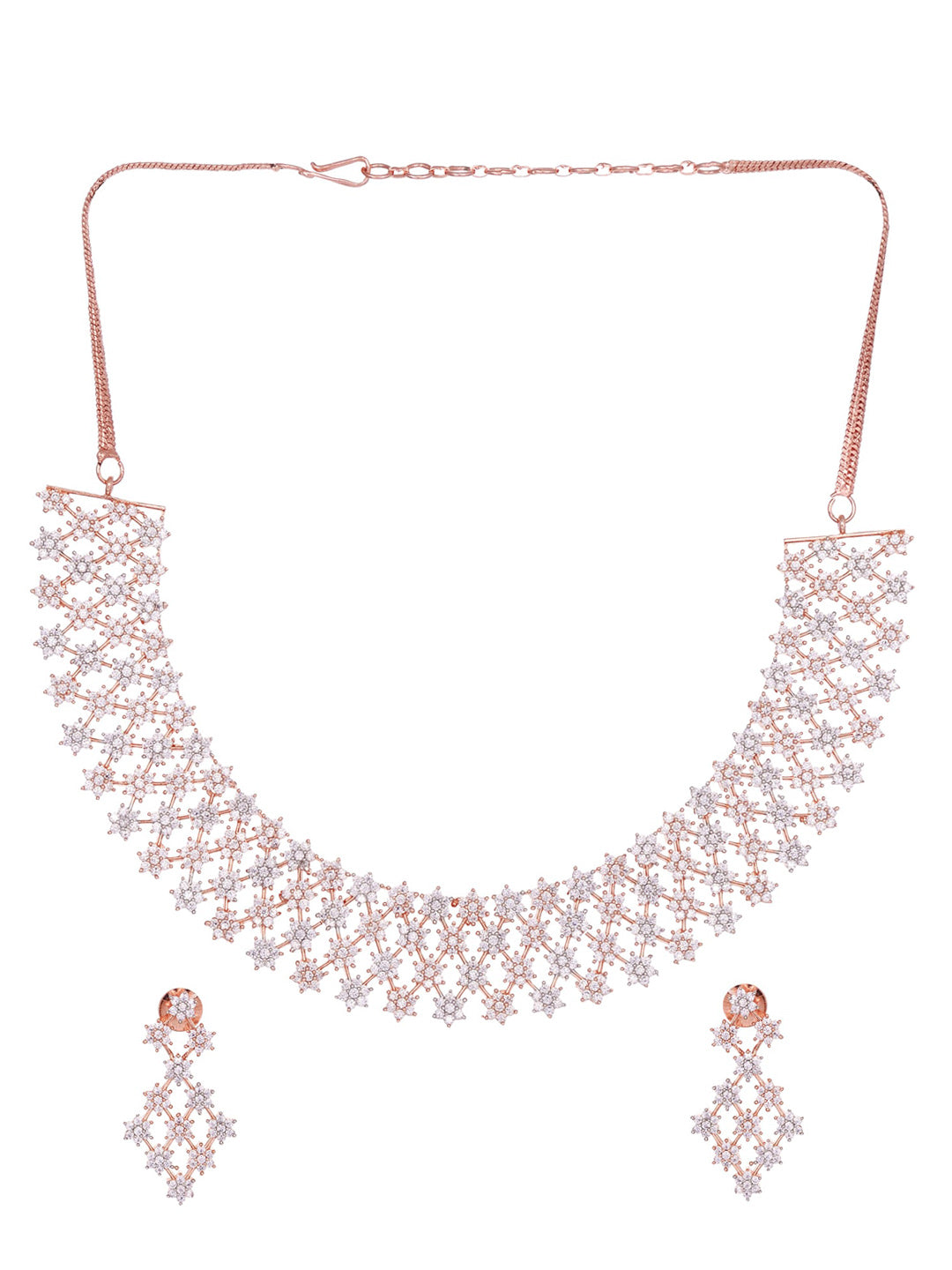 Saraf RS Jewellery White Rose Gold-Plated AD Studded Necklace Jewellery Set - Distacart