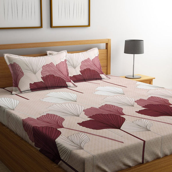 KLOTTHE Beige Floral 300 TC Cotton Blend Double Bedsheet Set - Distacart