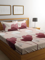 Thumbnail for KLOTTHE Beige Floral 300 TC Cotton Blend Double Bedsheet Set - Distacart