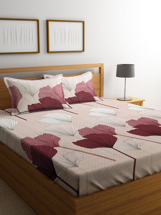 KLOTTHE Beige Floral 300 TC Cotton Blend Double Bedsheet Set - Distacart