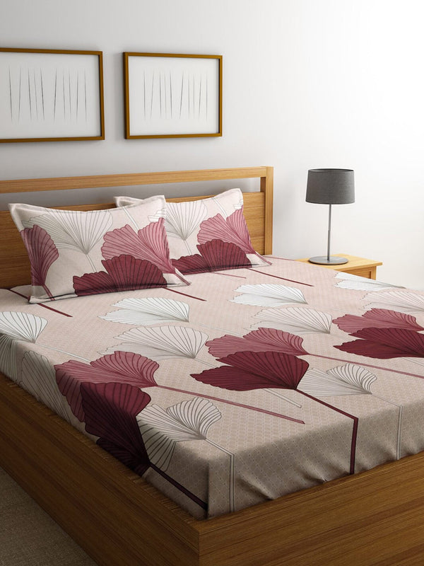KLOTTHE Beige Floral 300 TC Cotton Blend Double Bedsheet Set - Distacart