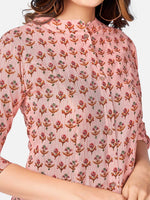 Thumbnail for Kalini Women Peach-Coloured Floral Printed Thread Worked Kurta - Distacart