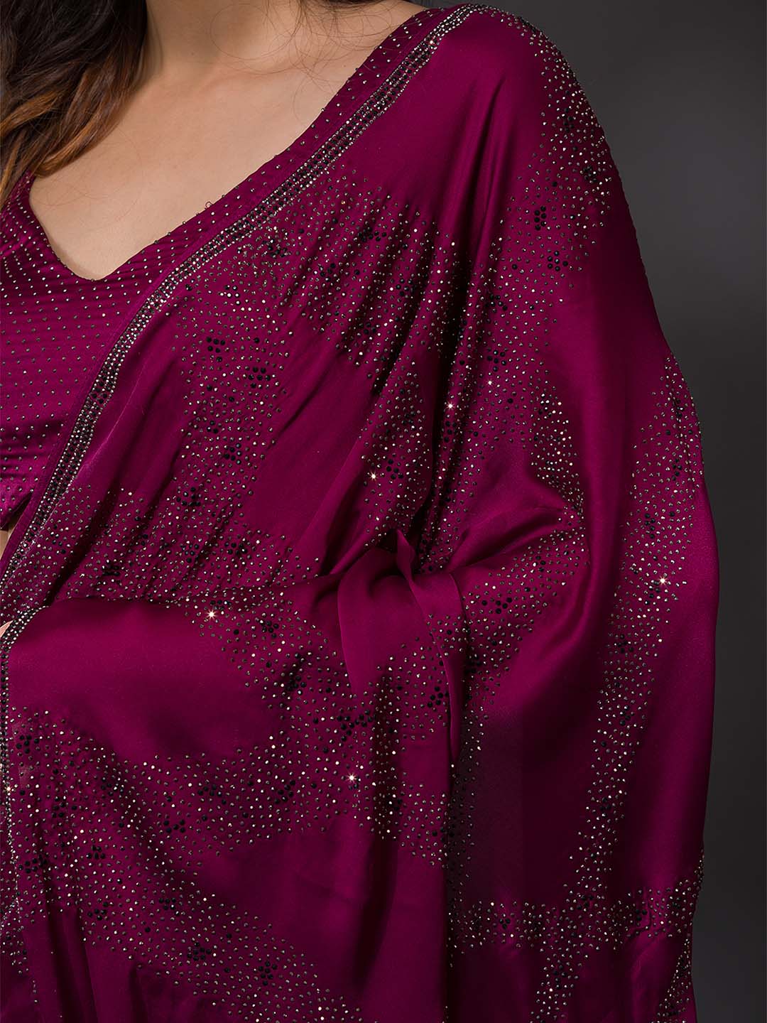 Koskii Embellished Stones Work Poly Crepe Saree With Blouse Piece - Distacart