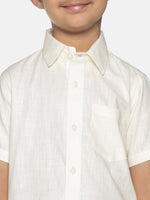 Thumbnail for Sethukrishna Boys Cream-Coloured & Gold-Coloured Shirt with Dhoti - Distacart