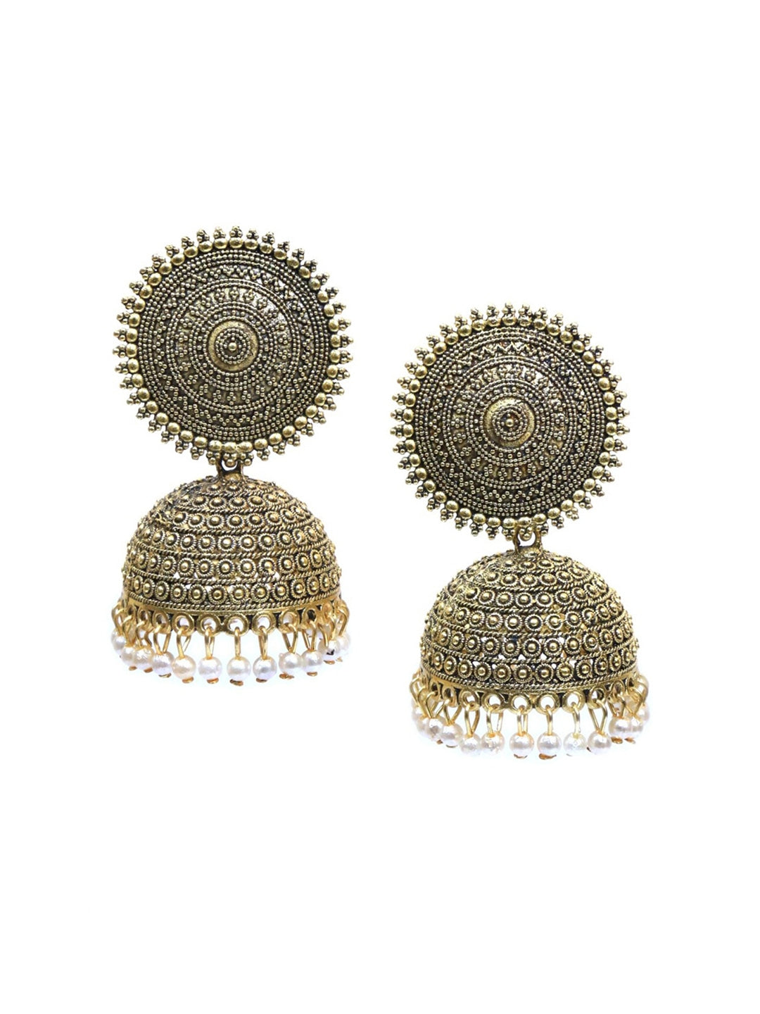 Gold-Plated Alloy Antique Golden Jhumki Earrings - The Pari - Distacart