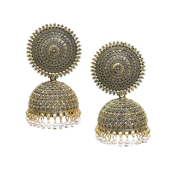 Gold-Plated Alloy Antique Golden Jhumki Earrings - The Pari - Distacart