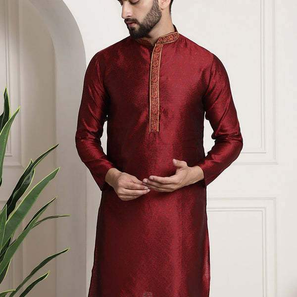 Sojanya Men Red Embroidered Straight Kurta - Distacart