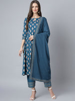 Thumbnail for Khushal K Ethnic Motifs Printed Keyhole Neck Kurta with Palazzos & Dupatta - Distacart