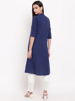 Thumbnail for Biba Women Navy Blue Printed Pure Cotton Kurti with Trousers - Distacart