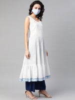 Thumbnail for Biba Women White Blue Printed Pure Cotton Straight Kurta - Distacart
